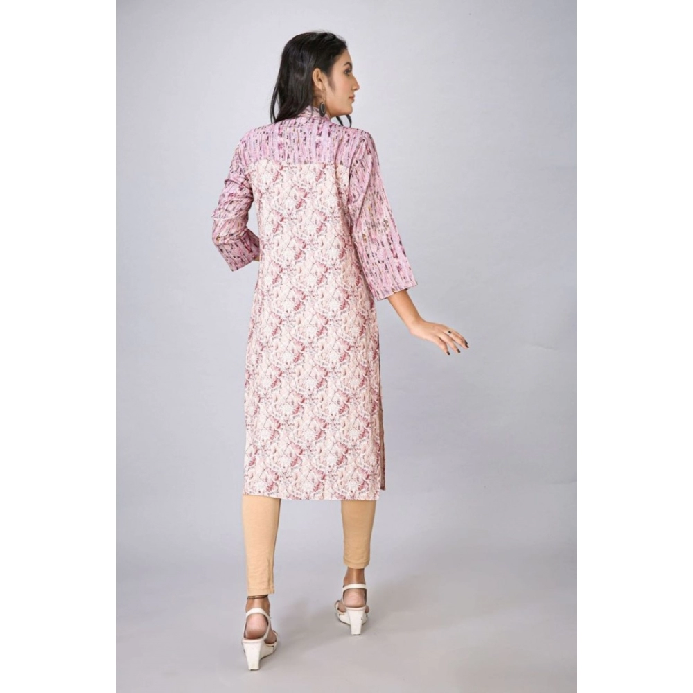 Women's Casual 3/4 Sleeve Viscose Rayon Printed Kurti (Pink) - Image 5