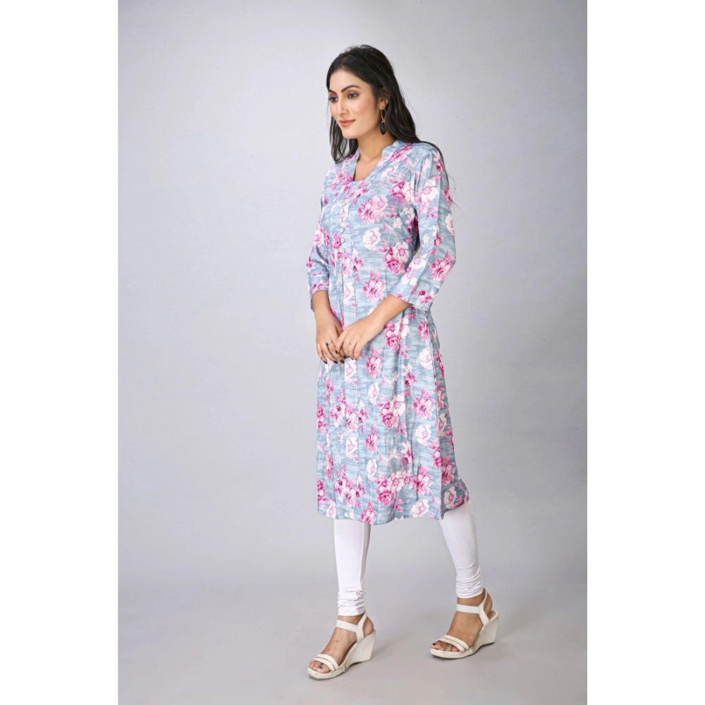 Women's Casual 3/4 Sleeve Viscose Rayon Printed Kurti (Grey) - Image 3