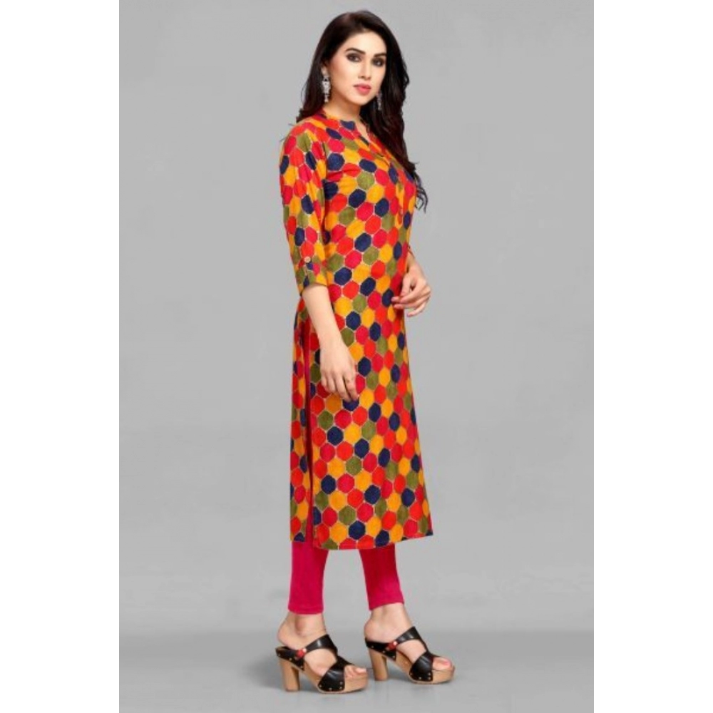 Women's Casual 3/4 Sleeve Tussar Silk Printed Kurti (Pink) - Image 3