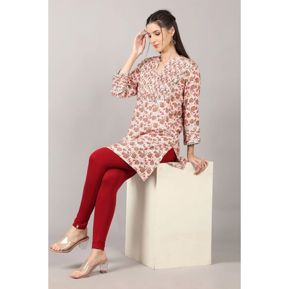 Women's Casual 3/4 Sleeve Viscose Rayon Printed Kurti (White) - Image 2