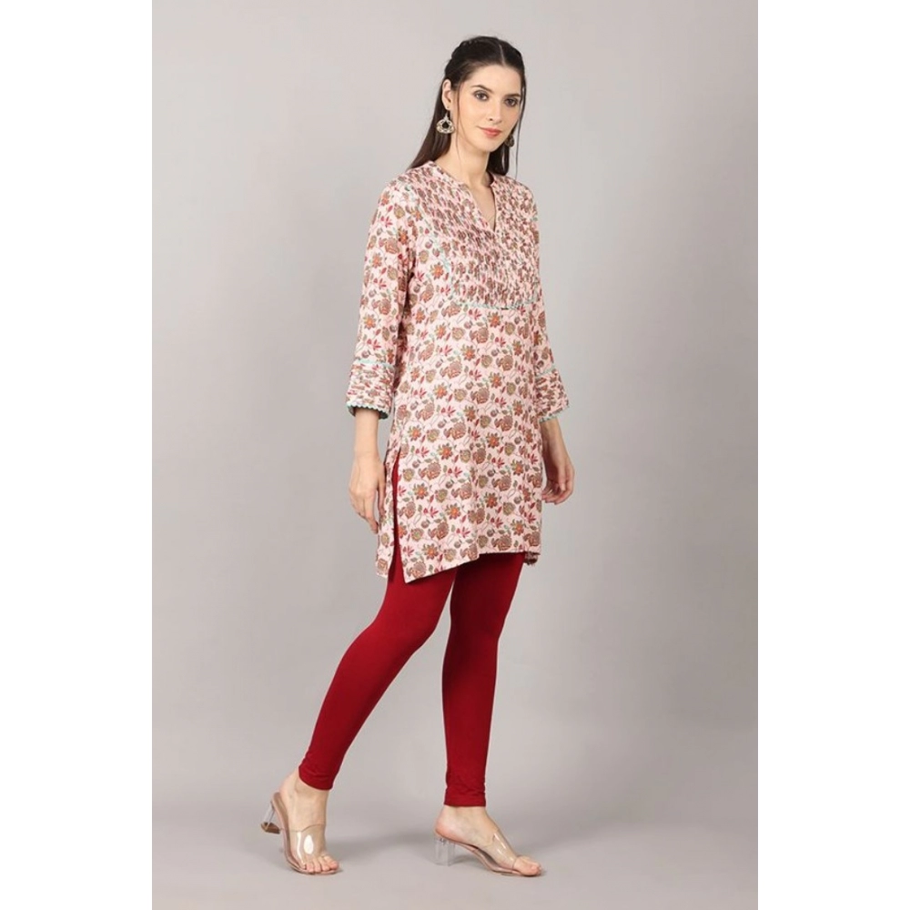 Women's Casual 3/4 Sleeve Viscose Rayon Printed Kurti (White) - Image 3