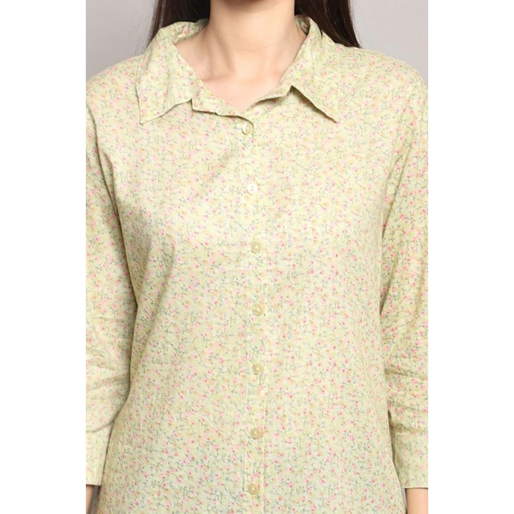 Women's Casual 3/4 Sleeve Cotton Blend Printed Kurti (Green) - Image 2