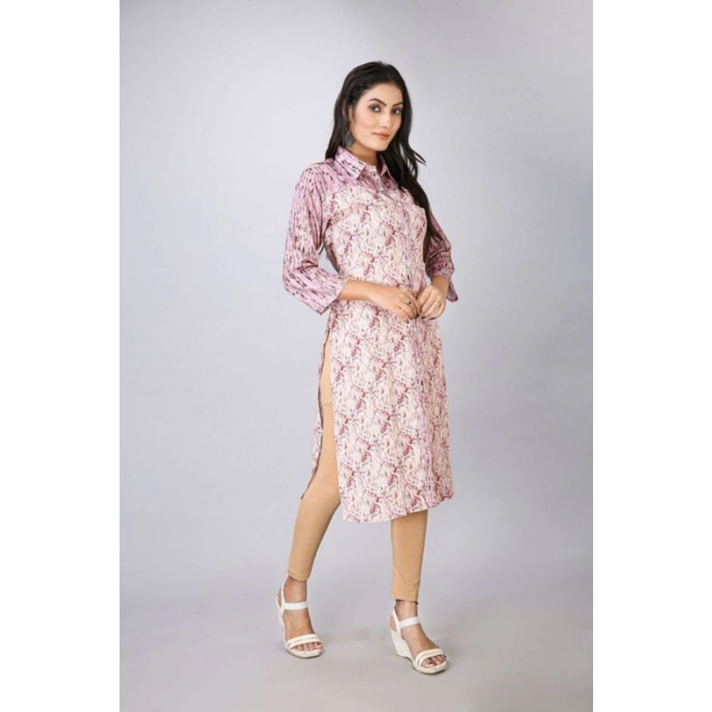 Women's Casual 3/4 Sleeve Viscose Rayon Printed Kurti (Pink) - Image 3