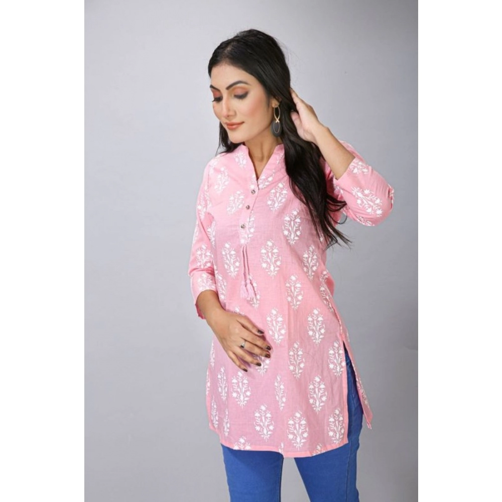 Women's Casual 3/4 Sleeve Cotton Blend Printed Kurti (Pink) - Image 3