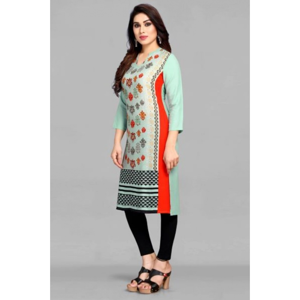 Women's Casual 3/4 Sleeve Viscose Rayon Printed Kurti (Light Blue) - Image 2