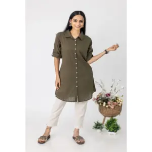Women's Casual 3/4 Sleeve Viscose Rayon Solid Kurti (Dark Green)