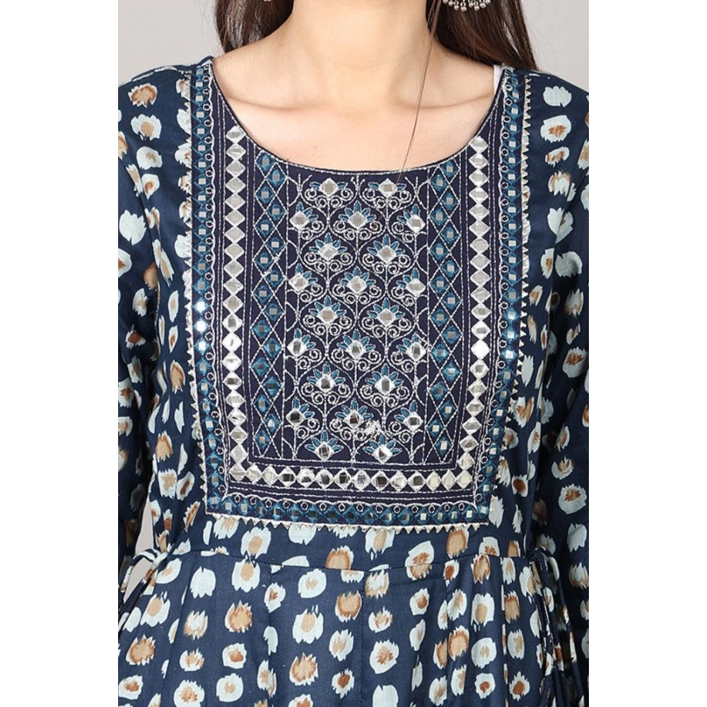 Women's Casual 3/4 Sleeve Cotton Blend Printed Kurti (Dark Blue) - Image 2