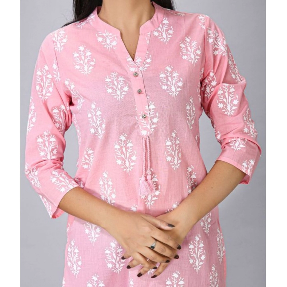 Women's Casual 3/4 Sleeve Cotton Blend Printed Kurti (Pink) - Image 2