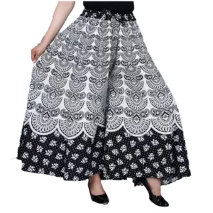 Women's Cotton Jaipur Printed Elastic Palazzo Pant (Black, Free Size)