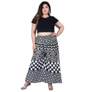 Women's Cotton Printed Elastic Palazzo Pant (Black, Free Size)