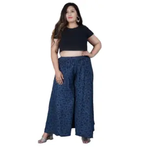 Women's Cotton Printed Elastic Palazzo Pant (Blue, Free Size)