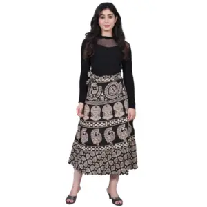 Women's Cotton Printed Wrap Around Maxi Skirt (Multicolor, Free Size)
