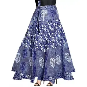 Women's Cotton Printed Wrap Around Maxi Skirt (Blue, Free Size)