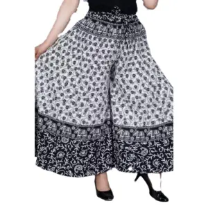 Women's Cotton Jaipur Printed Elastic Palazzo Pant (Black, Free Size)