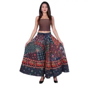 Women's Cotton Jaipur Printed Elastic Palazzo Pant (Blue, Free Size)