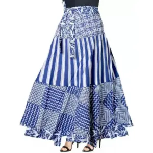 Women's Cotton Printed Wrap Around Maxi Skirt (Blue, Free Size)