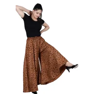 Women's Cotton Printed Elastic Palazzo Pant (Brown, Free Size)