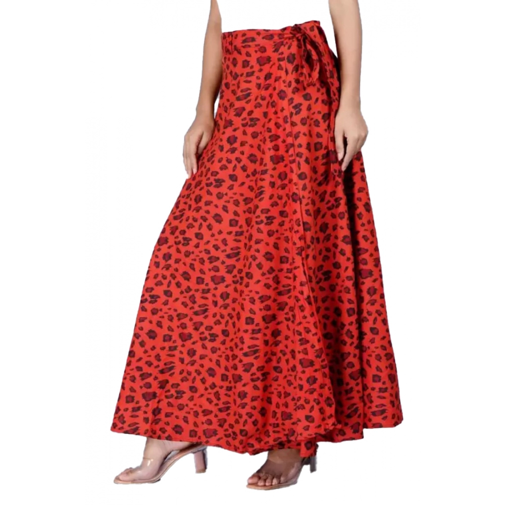 Women's Cotton Printed Wrap Around Maxi Skirt (Red, Free Size)