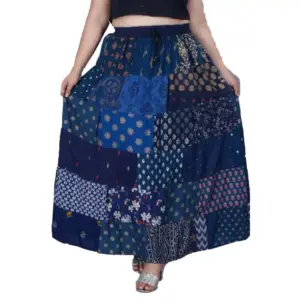 Women's Rayon Printed Elastic Skirt (Blue, Free Size)