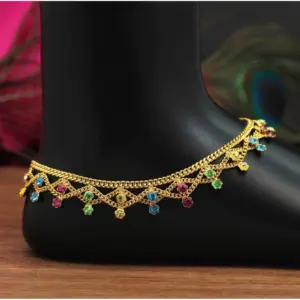 Women's Multi Color Rhinestone Anklets (Free Size: Upto 10")