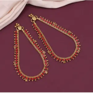 Women's Red Color Anklets (Free Size: Upto 10")