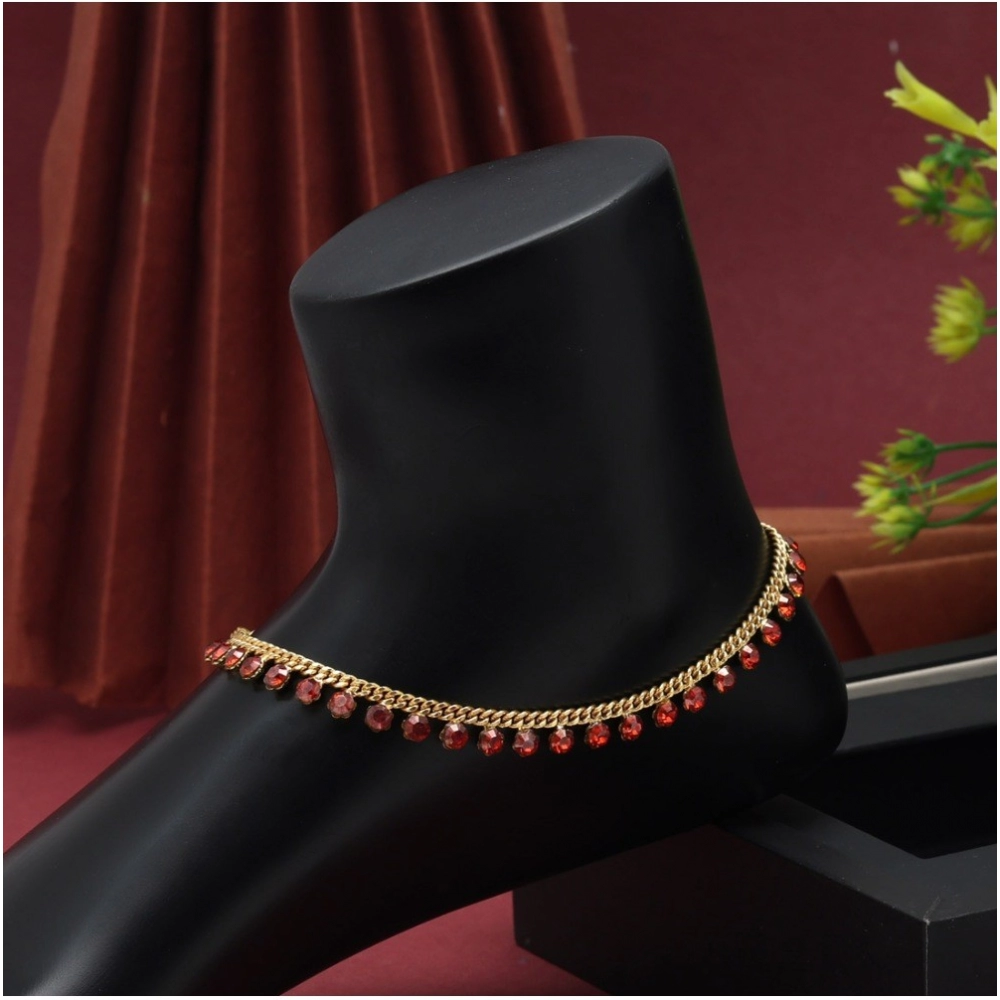 Women's Red Color Anklets (Free Size: Upto 10") - Image 2
