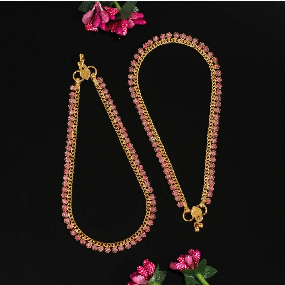 Women's Pink Color Rhinestone Anklets (Free Size: Upto 10") - Image 2