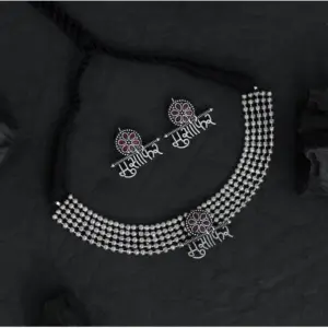 Women's Maroon Color Oxidised Temple Necklace Set
