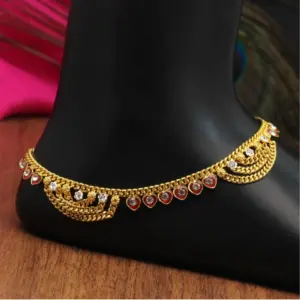 Women's Maroon Color Rhinestone Anklets (Free Size: Upto 10")