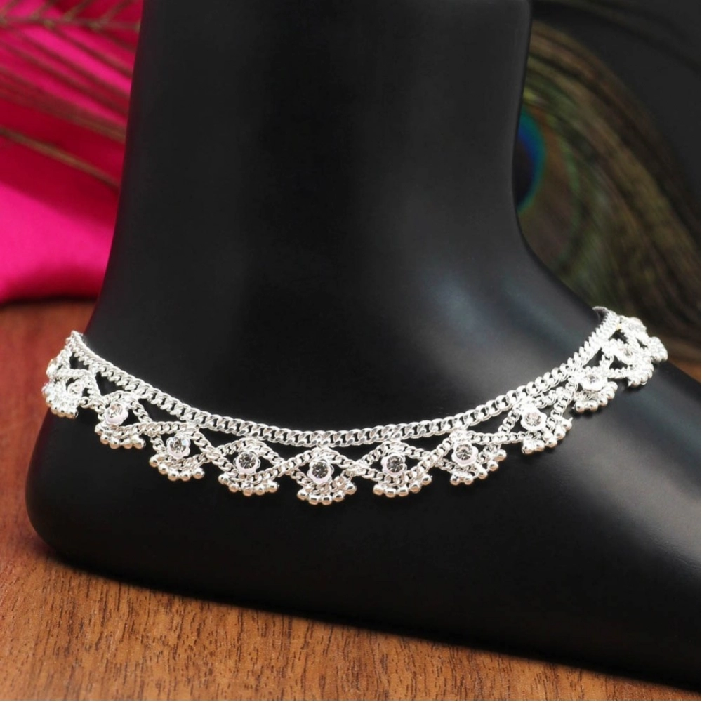 Women's Silver Color Rhinestone Anklets (Free Size: Upto 10")