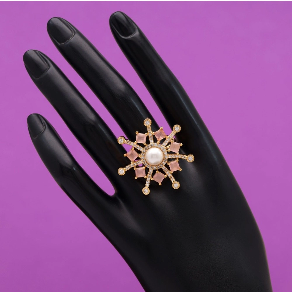 Women's Pink Color American Diamond Finger Adjustable Ring - Image 2