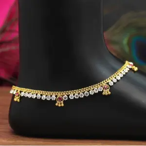 Women's Rani & White Color Rhinestone Anklets (Free Size: Upto 10")
