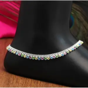 Women's Multi Color Rhinestone Anklets (Free Size: Upto 10")