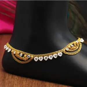 Women's White Color Rhinestone Anklets (Free Size: Upto 10")
