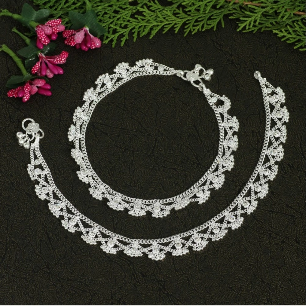 Women's Silver Color Rhinestone Anklets (Free Size: Upto 10") - Image 2