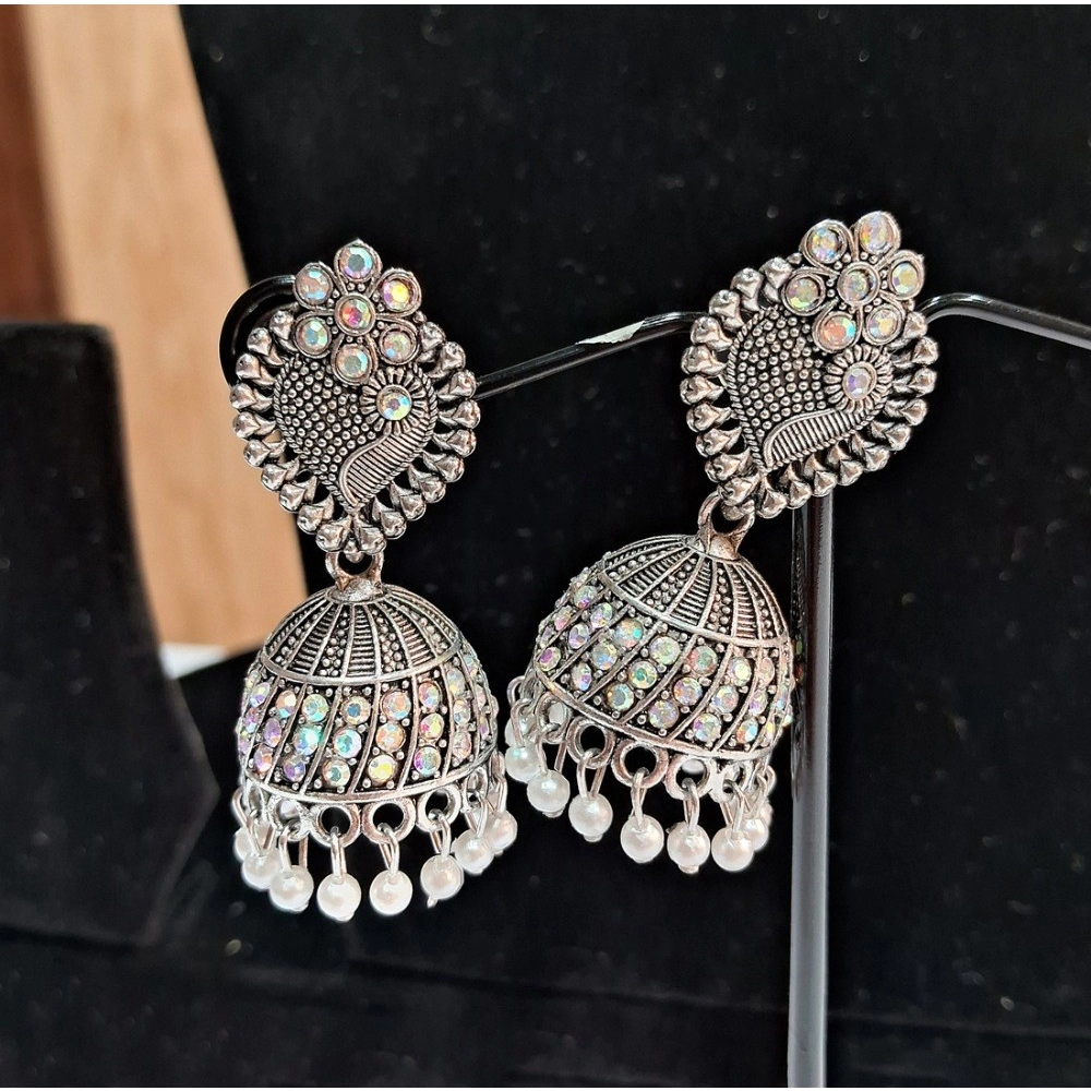 Women's Silver Color Oxidised Earrings - Image 2