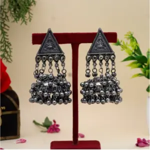 Women's Silver Color Oxidised Big Jhumka Earrings