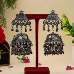 Women's Black Color Oxidised Big Jhumka Earrings
