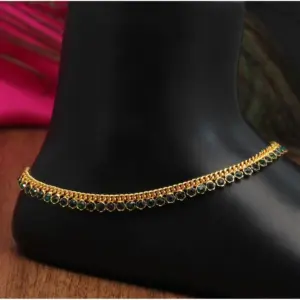 Women's Green Color Rhinestone Anklets (Free Size: Upto 10")