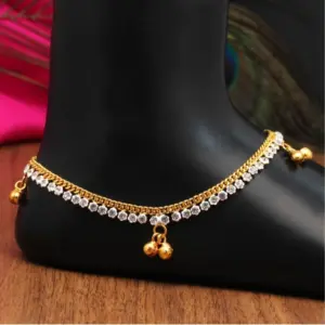 Women's White Color Rhinestone Anklets (Free Size: Upto 10")