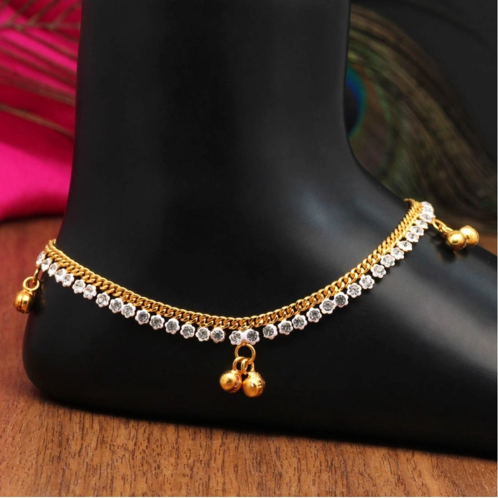 Women's White Color Rhinestone Anklets (Free Size: Upto 10")