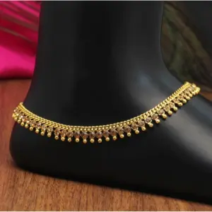 Women's Gold Color Rhinestone Anklets (Free Size: Upto 10")