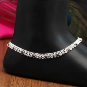 Women's Maroon Color Rhinestone Anklets (Free Size: Upto 10")