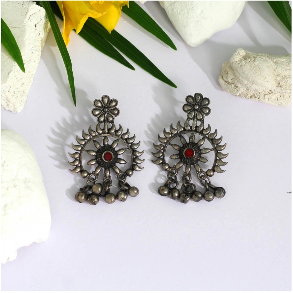 Women's Maroon Color Oxidised Earrings - Image 2