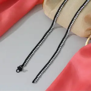 Women's Black Color Rhinestone Anklets (Free Size: Upto 10")