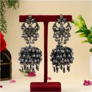 Women's Silver Color Oxidised Earrings