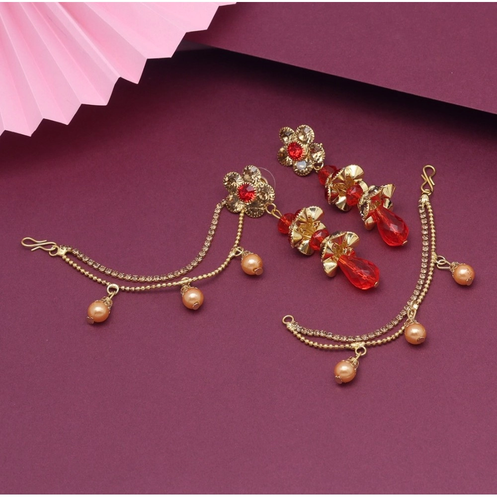 Women's Red Color Bahubali Earrings - Image 2