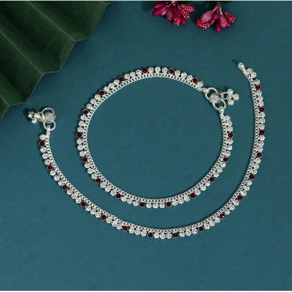 Women's Maroon Color Rhinestone Anklets (Free Size: Upto 10") - Image 2
