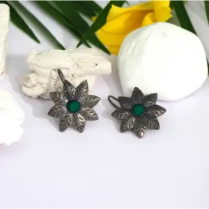 Women's Green Color Glass Stone Oxidised Earrings