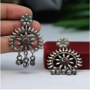 Women's Maroon Color Oxidised Earrings
